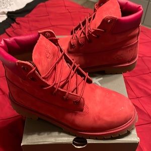 Red timberland boots